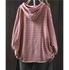 Women Long Sleeve Hooded T-shirts Spring Simple Style Vintage Striped Loose Female Casual Cotton Tees