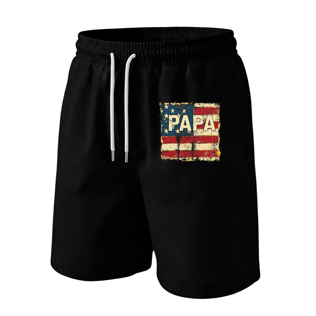 Men's Drawstring Waist Casual Shorts with Flag Graphic Elastic Adjustable Fit Lightweight Relaxed Style for Everyday Wear