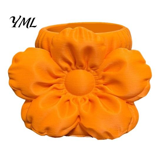 Cute Aesthetic Desk Decor Satin Flower Pen Holder, Petal Design Organizer, Durable Unique Floral Accessory PLA Desktop Storage Container, for