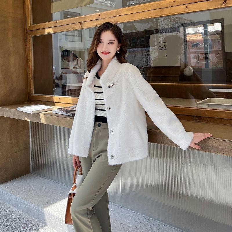 Winter imitation mink fur jacket new short stand-up collar fur fashion large size cotton coat short padded women