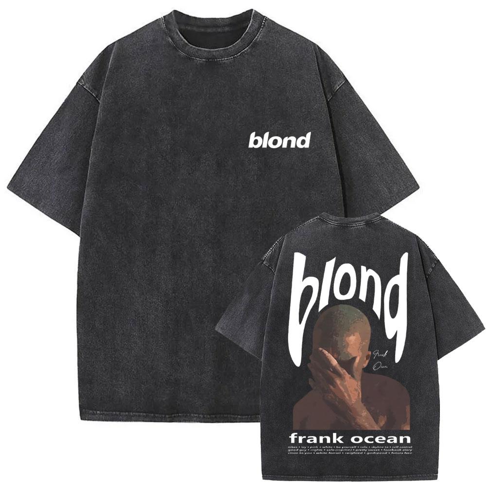 Washed Rapper Frank Vintage Oversized T Shirts Men Ocean Hip Hop Trend T Shirt Blond Pop Music Tshirts Male Fashion Streetwear