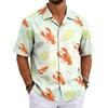 Men's Summer Lobster Festival Basic Cuban Collar Shirt Short Sleeve Button Down Casual Hawaiian Shirt with Tropical Leaf and Fruit Print