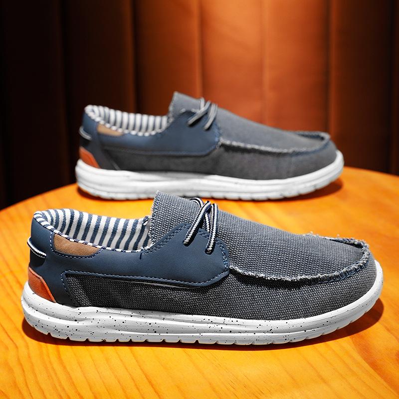 2024 Sommar Nya Herr Canvas Båtskor Utomhus Lätta Mjuka Halkfria Loafers Mode Casual Halkfria Däckskor Stor Storlek