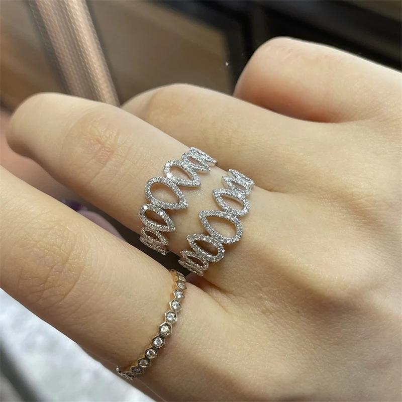 Fashion Hollow Oval Teardrop Pear Shape Full Diamond Couple Ring for Women Zircon Plated Engagement Bridal Gift Jewelry