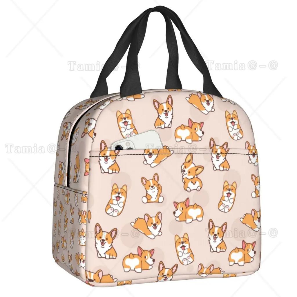 Coffee Welsh Corgi Dog Resuable Lunch Boxes Women Waterproof Cooler Thermal Food Insulated Lunch Bag Kids School Children