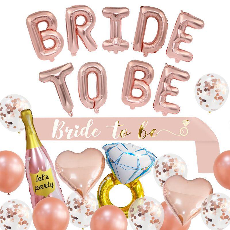 Bride Party Theme "Bride To Me" - Letter Bottle Diamond Ring Aluminum Film Balloons Set - Bride Party Decorative Items