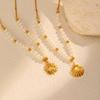 Ocean Wind Stainless Steel Sunflower Shell Imitation Pearl Necklace, Women'S Casual Holiday Jewelry Nc-2397
