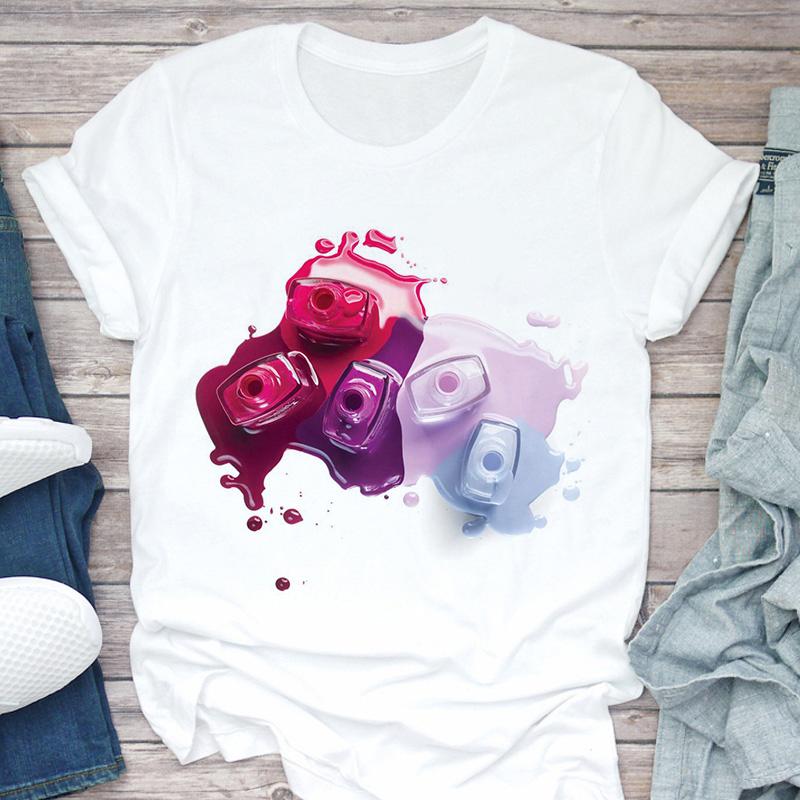 Women T-Shirt 3D Make Up Color Graphic Top Female T Shirt Harajuku Streetwear O-Neck Clothing Casual Ladies Tee Tops Shirts