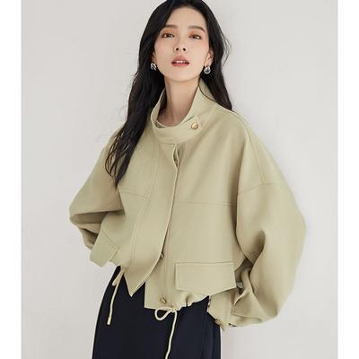 Fashionable Loose Fit Outerwear with Stand Collar and Short Length for Women