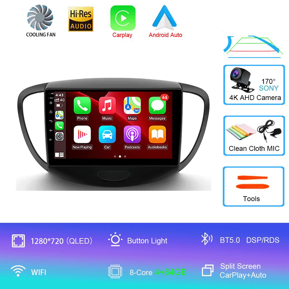 Car Radio Android 14 Carplay Auto For Hyundai I10 2007 - 2013 GPS Recorder Multimedia video Player 4G+WiFi DSP