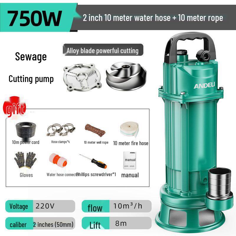 Submersible Sewage & Sludge Cutter Pump for Toilets & Cesspools - Ideal for Household & Agricultural Drainage and Irrigation