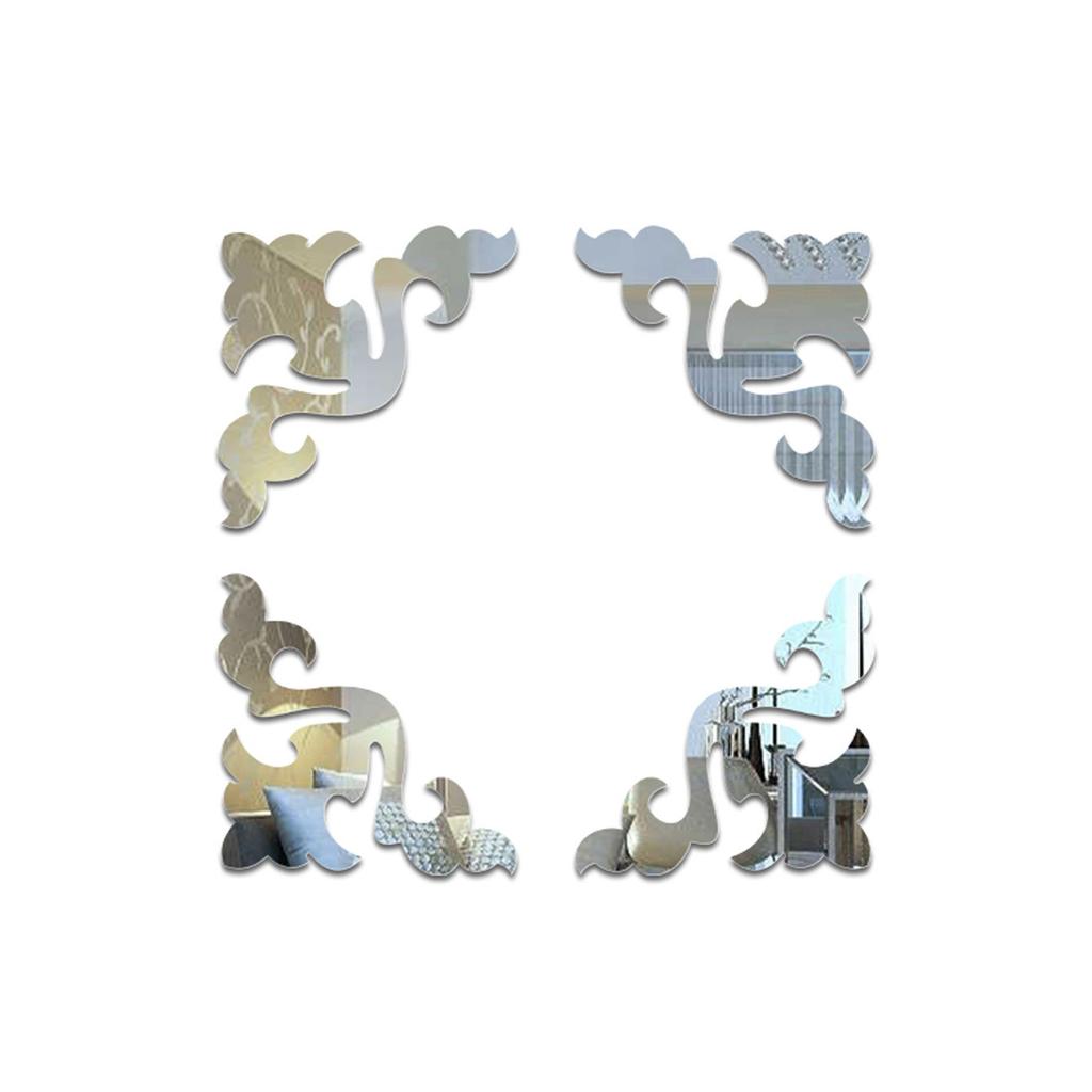 8pcs Furniture Decoration Mirror Sticker 3D Wallsticker Acrylic Self-adhesive Mirror Gold Sliver Sticker Cabinet Corner Decor