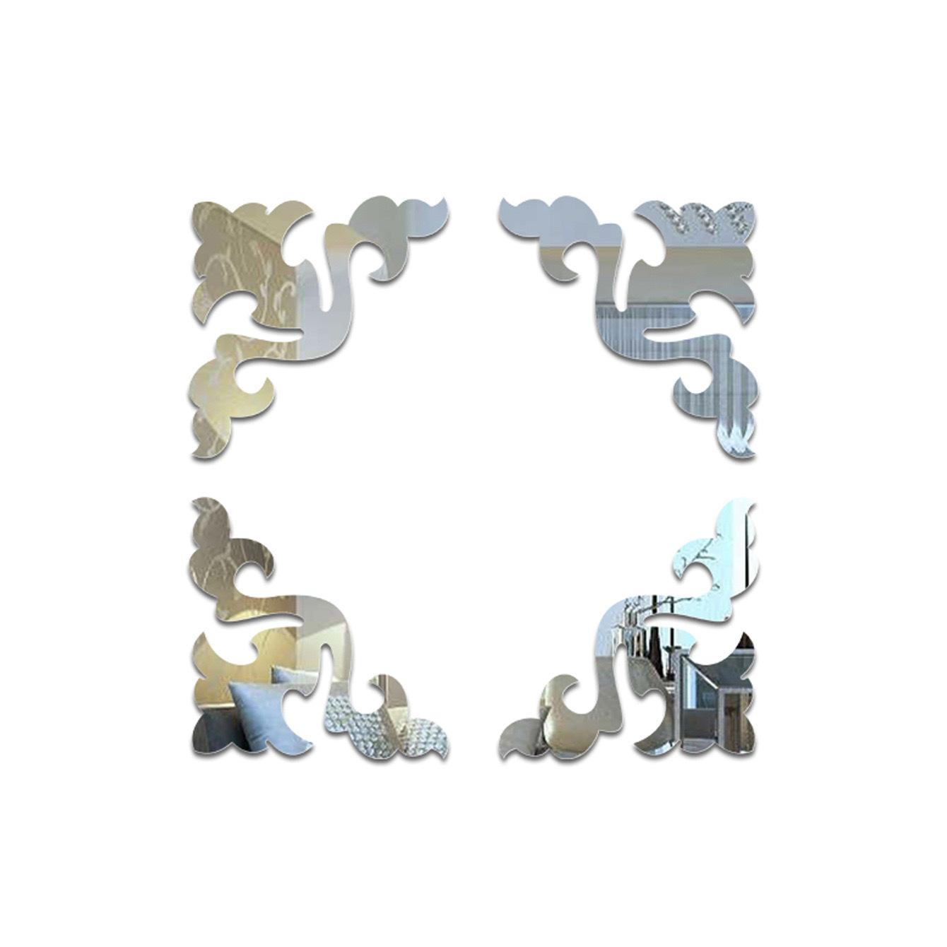 

4pcs 3.94inch Furniture Decoration Mirror Sticker 3D Wallsticker Acrylic Self-adhesive Mirror Gold Sliver Sticker Cabinet Corner срібний