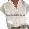 2023 European & American Women's Cotton Linen Lace Patchwork Short Sleeve Casual Shirt