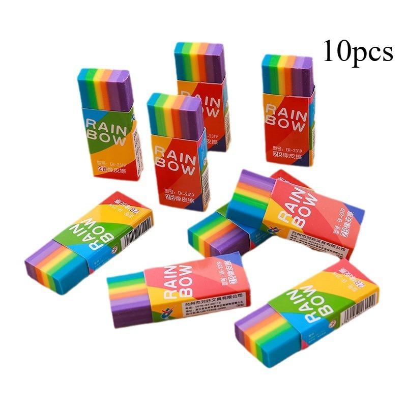 5/10pcs Rainbow 2b Pencil Erasers Soft  Non Feathered Stationery for Writing Drawing Office Study Supplies