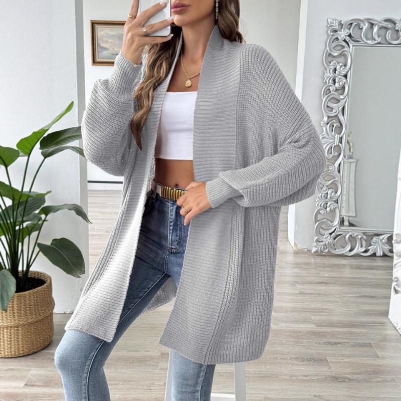 Women's Solid Color Long-sleeved Sweater 2025 Autumn Winter Jacket New Simple Fashionable Loose Cardigan