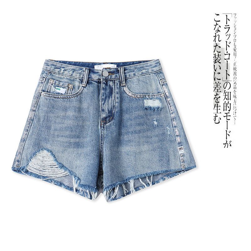 

Ripped Jeans Shorts Summer New Foreign Trade Women clothes Fashion Natural Waist Zip-up Button Wide Leg Shorts 31417 Blue B- 19-8-4 S