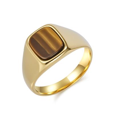 Schwarzer Tigerauge Ring für Männer Polierter Edelstahlring Minimalistischer Unisex-Schmuck Ovaler Cabochon-Stein Moderner Geschlechtsneutraler Ring