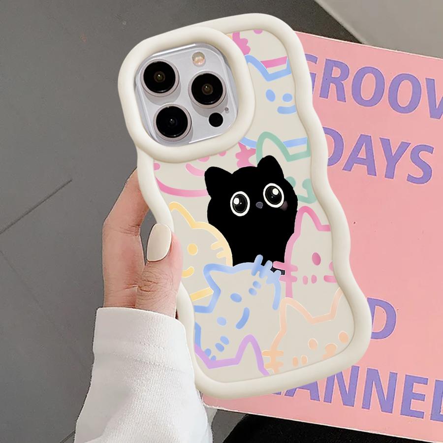 Case for iPhone 11 15 Plus 13 14 8 XR 16 Pro Max 17 Air 12 Soft Phone Cover Cartoon Cute Cat
