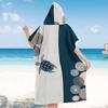 Abstract Sea Turtle Hooded Beach Towel Poncho | Navy Geometric Circle Surf Changing Robe, Flat Print, Outdoor Bath Cape