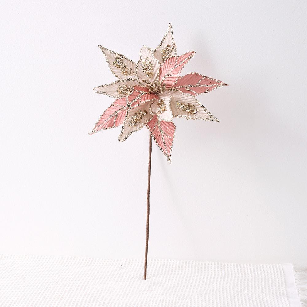 Simulated Xmas Tree Flower Large Glitter Artificial Christmas Flower  Wedding Decoration