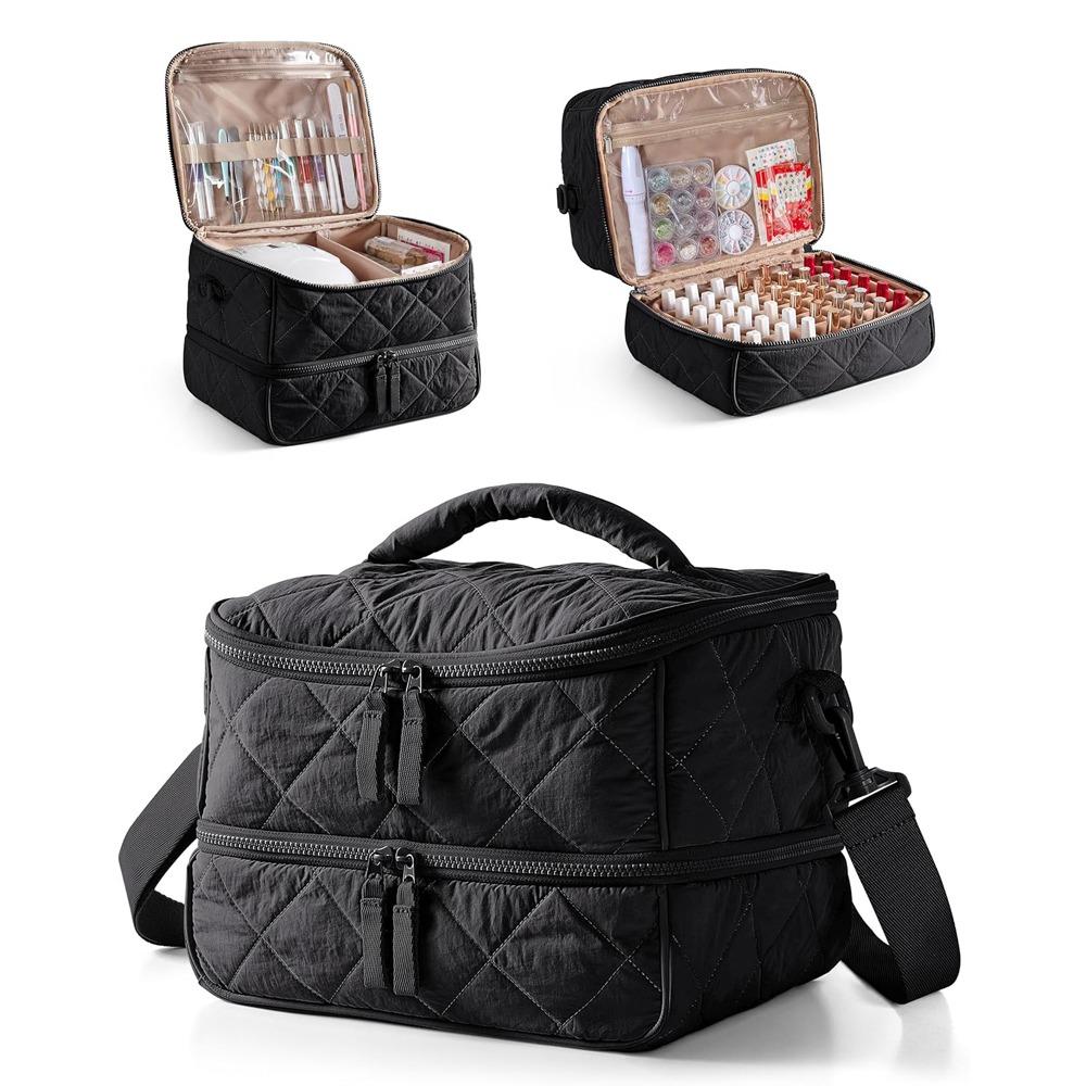 

Holds 42 Bottles Quilted Nail Polish Organizer Bag Multiple Pockets with Crossbody Strap Nail Polish Storage Case Soft чёрный