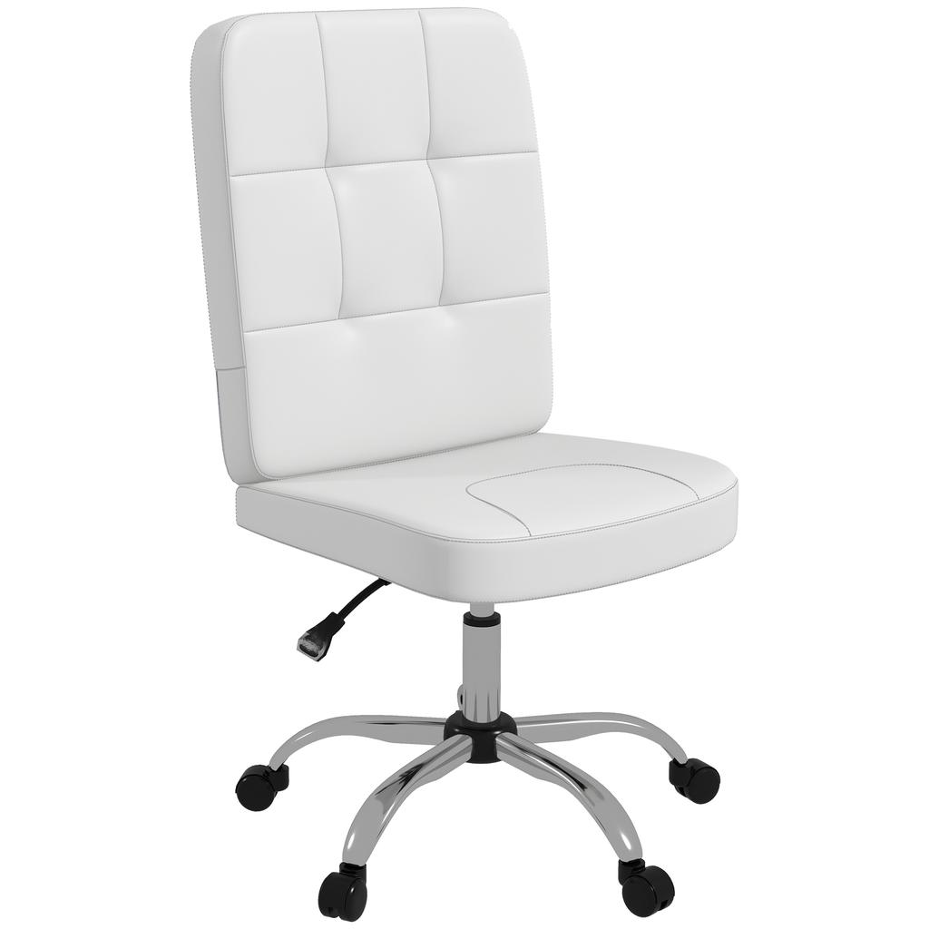 Armless Office Chair Swivel Desk Chair With Adjustable Height Synthetic Leather 45x59x90 100 Cm White