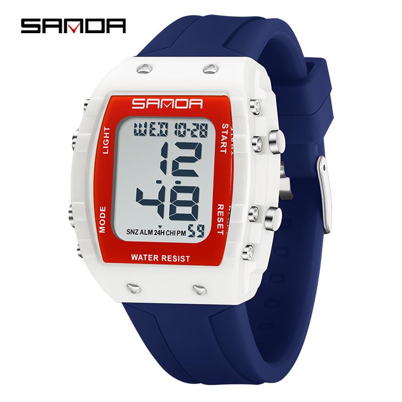 SANDA Men's Multifunctional Barrel-Shaped Sports Watch - Waterproof & Fashionable with Single Display Timing