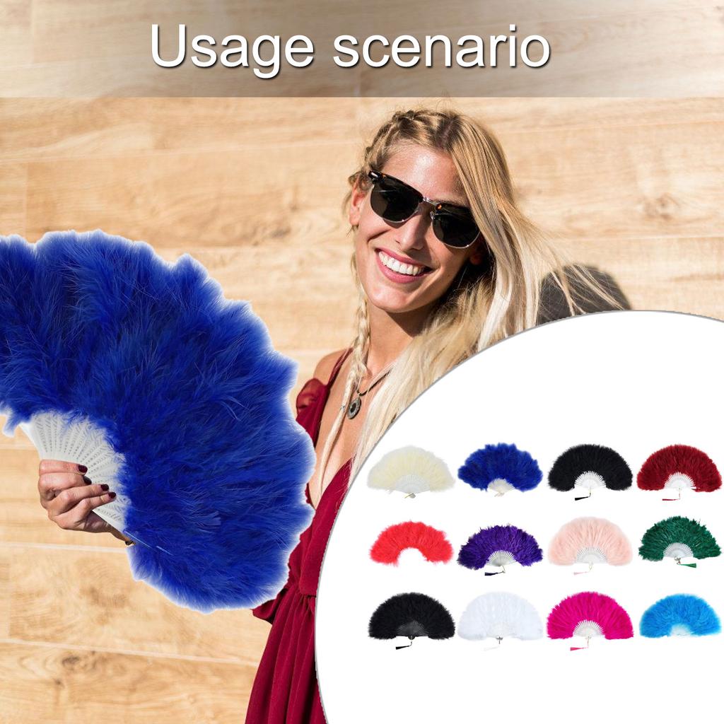 Classical Folding Feathered Fan for Women Suitable for Dance Costumes Holiday and Carnival Parties Photoshoots Decors