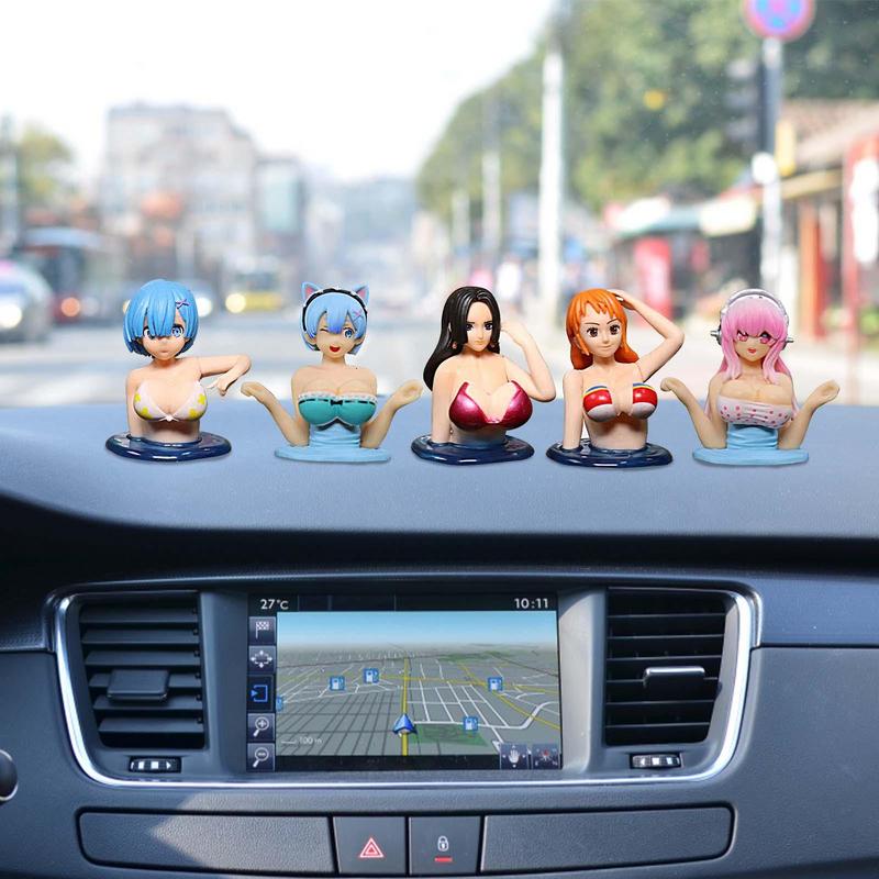 New Shaking Chest Girl Car Dashboard Ornament Sexy Cute Anime Dolls Plump Car Interior Shape Motorcycle Accessories Decoration