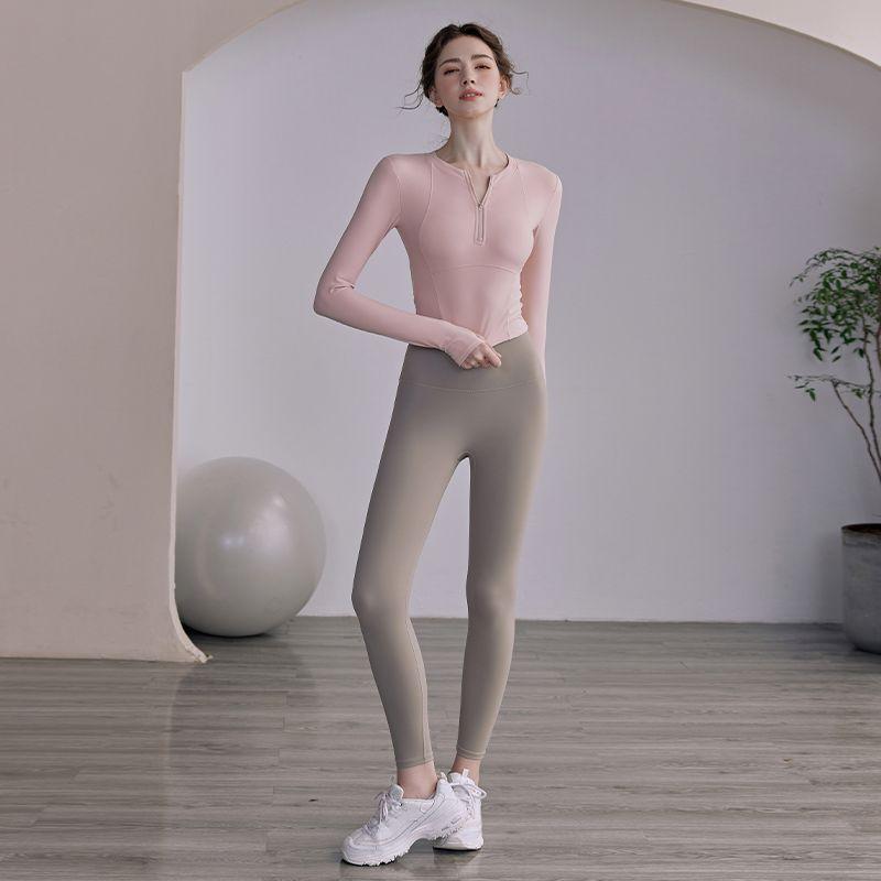 Womens Seamless Yoga Set Long Sleeve Top Capri Leggings Quick Dry Stretch Fitness Workout Outfit