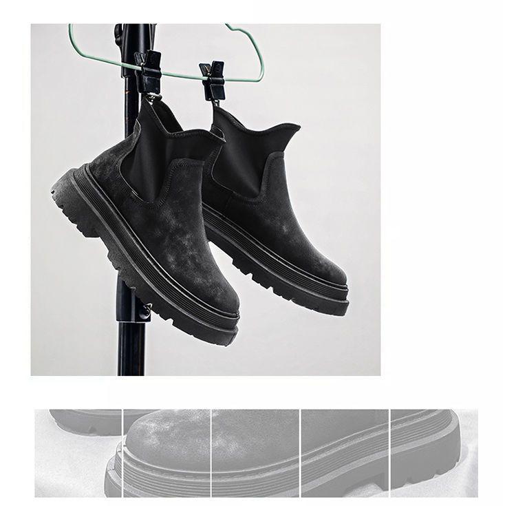 Men's Black Chelsea Ankle Boots: 2025 British Style, Thick Sole, Height-Enhancing Workwear.