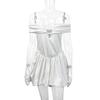 Europe and the United States Summer Hot-selling One-word Shoulder Deep V-neck Dress, New Pleated Shoulder Sleeves Sexy Backless Short Skirt