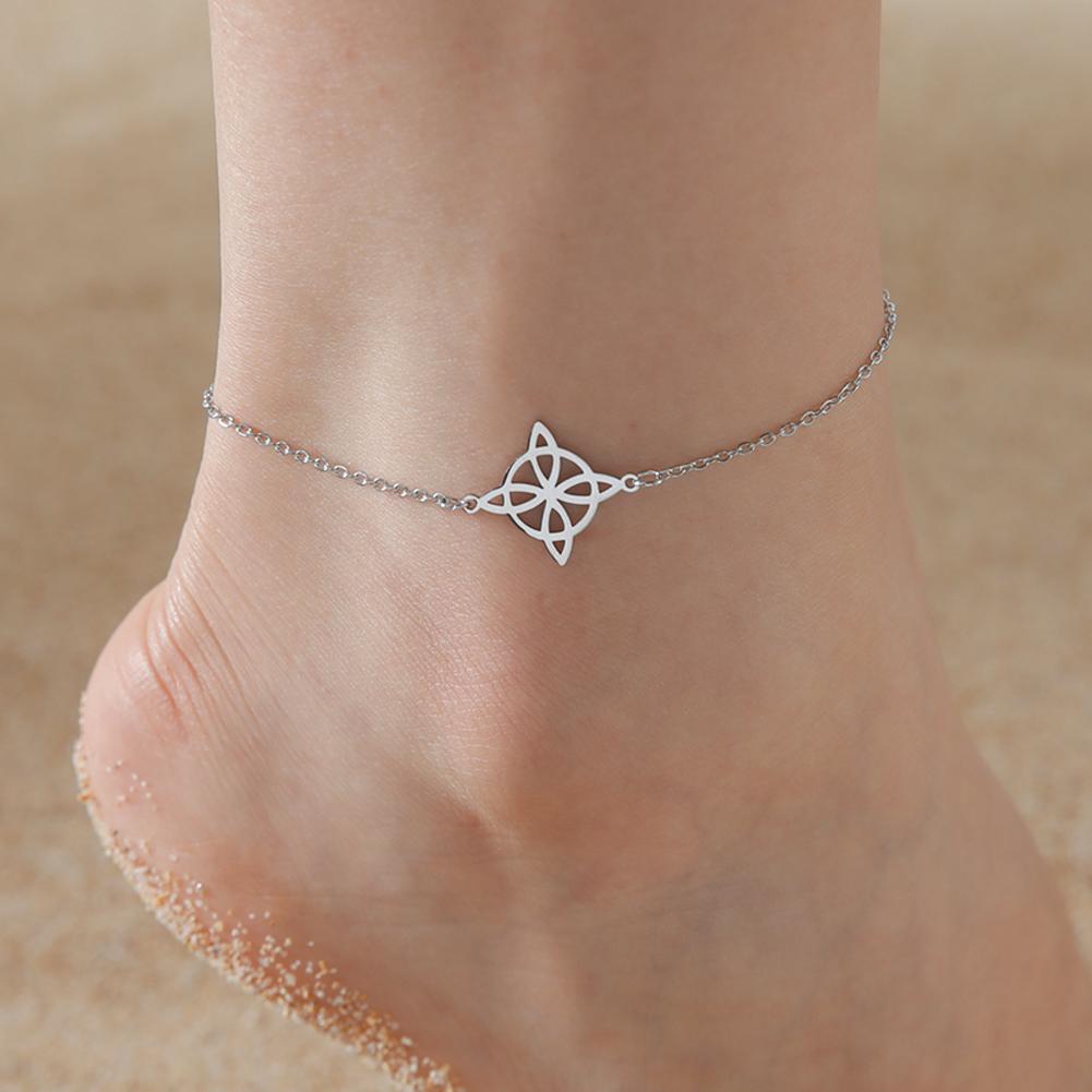 Lucktune Witchcraft Witch Knot Pendant Anklets for Women Stainless Steel Silver Color Anklet Summer Accessories Beach Jewelry
