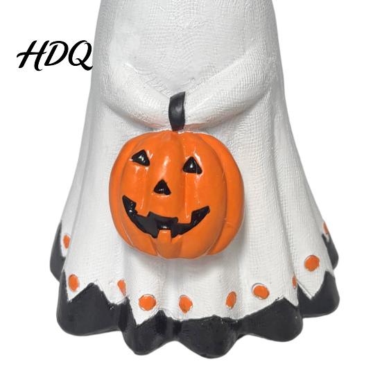 Halloween Home Decor Ghost Figurine Cute Wearing Hat And Holding Festive Figurine