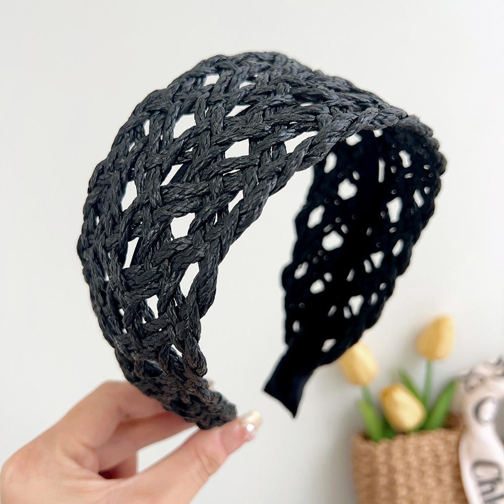 Wide Side Woven Headband Elegant Raffia Hairband Versatile Wide Brim Hairband Beach Vacation чёрный