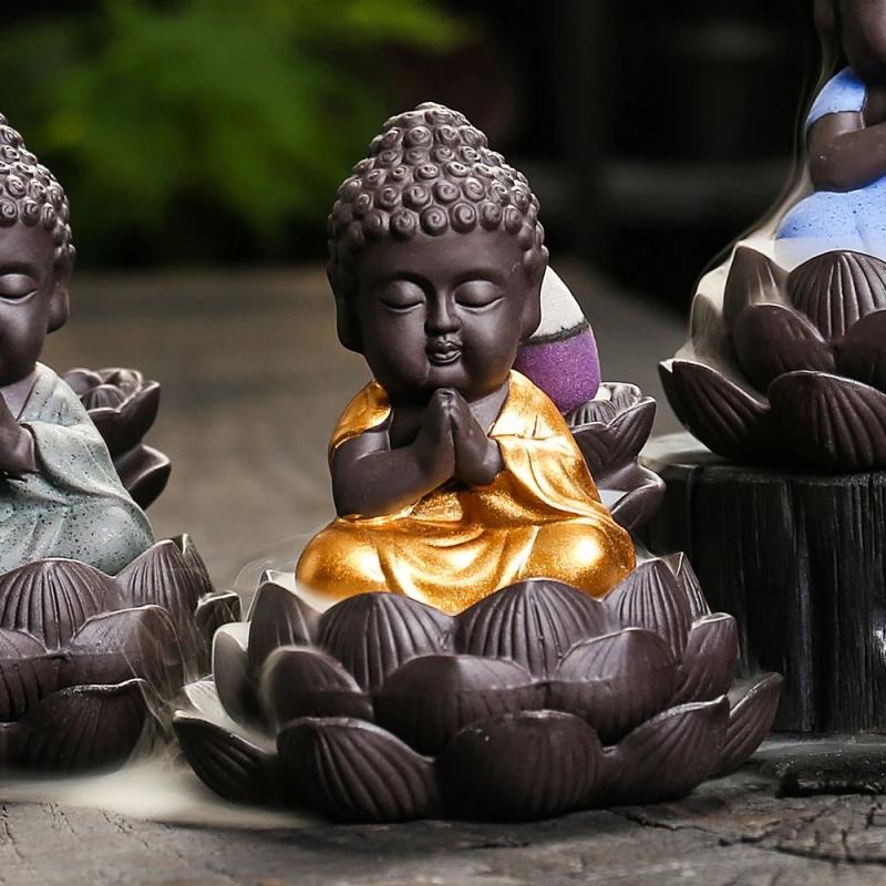1pc, Zen Incense Buddha Ceramic Handicraft Lotus Home Ornaments Waterfall Backflow Incense Burner (Without Incense)