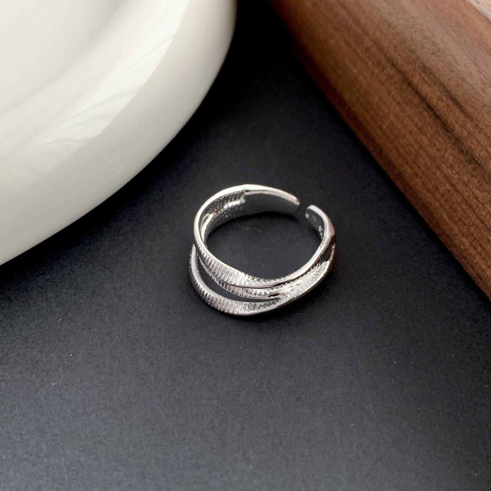 Geometric Matte Wide Band Intersecting Lines Adjustable Ring for Women: High-End Multi-Layer Open Creative Design. Open Adjustable