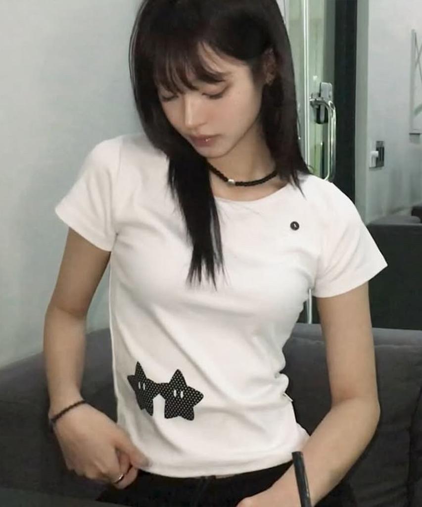 FUZZY SCAN Button Hold Hand Star Slim Short Sleeve