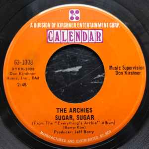 

7inch Record ARCHIES - Sugar, Sugar 631008 Calendar 1969 US Rock Used