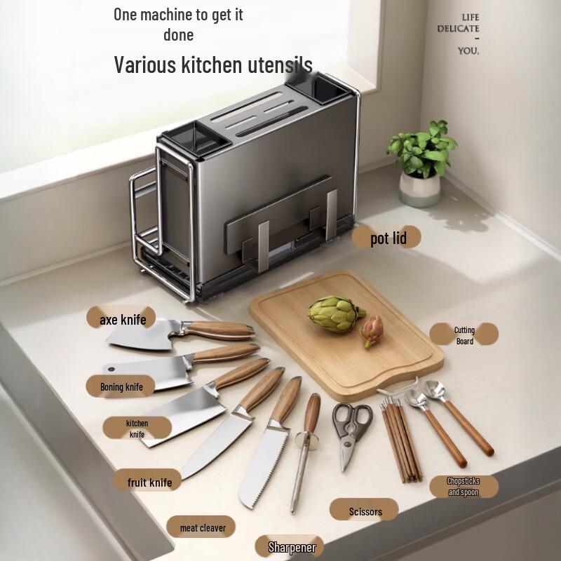 Yingbai Kitchen Organizer Rack with Knife, Chopping Board & Magnetic Pot Lid Holder