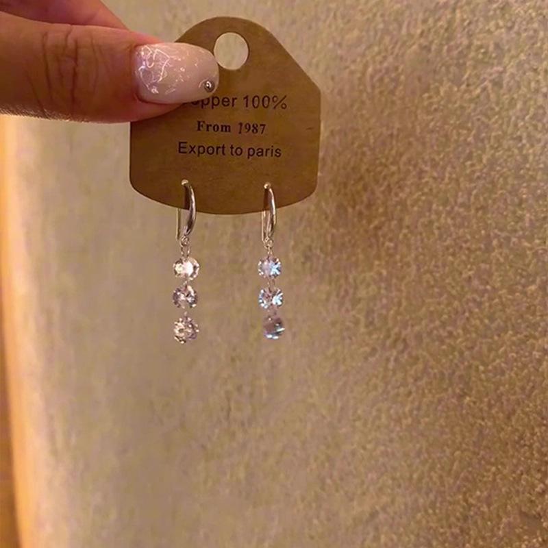 Korean zircon fringed ear hook earrings exquisite commuting temperament earrings design sense niche