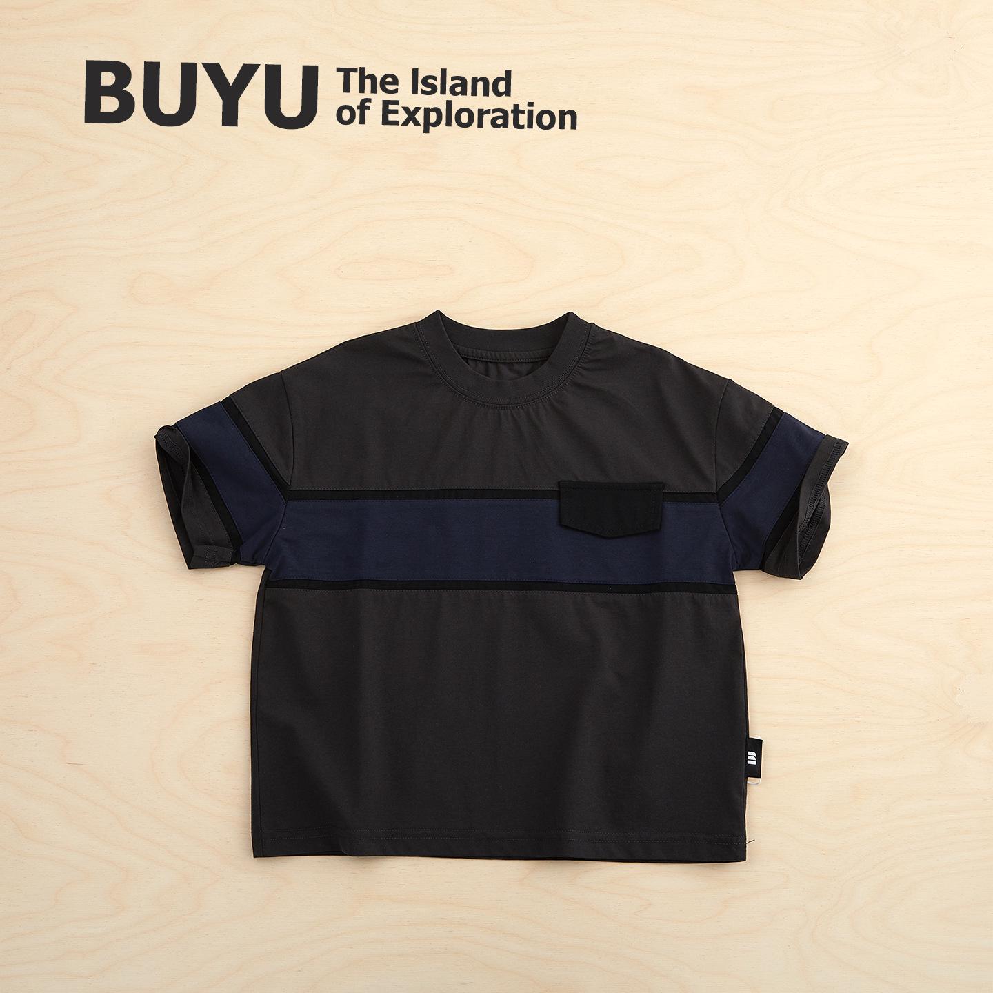 Boys  Summer Color Block Patchwork Stripe Breathable T-shirt - 2026 100 cm темно-серого