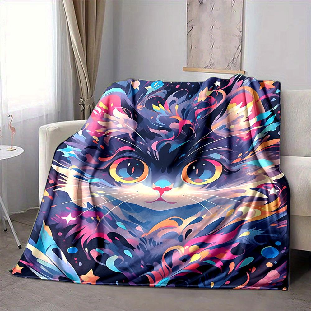 1pc Colorful Cat Blanket, Lightweight Flannel Throw Blanket for Sofa, Bed, Travel, Camping, Living Room, Office, Couch, Chair, and Bed