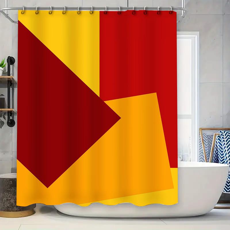 

Bright Red Yellow Shower Curtain Set: Modern Geometric Shapes For Bathroom Decor Easy To Install With Hook Rings Perfect Gift Id W60H190(CM)-1 Pcs