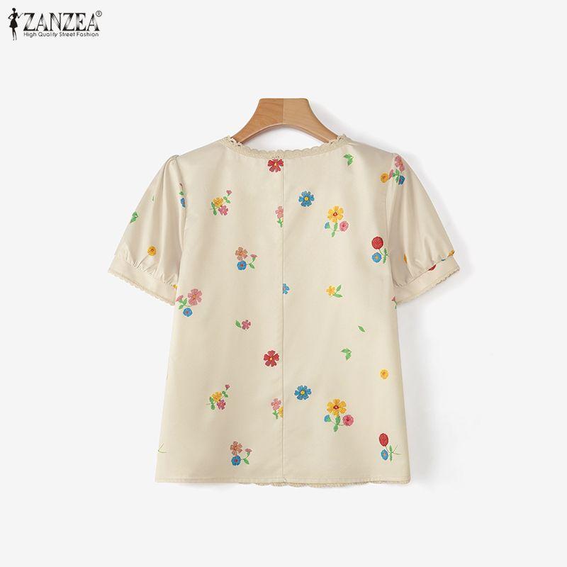 ZANZEA Women Floral Print Casual Round Neck Short Sleeve Blouse