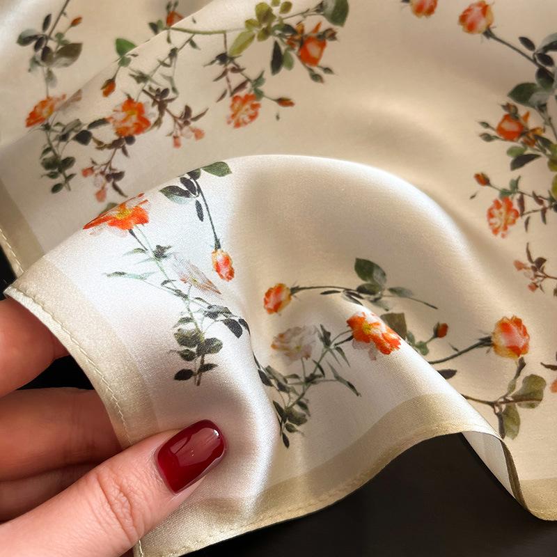 Arrival  Natural Real Silk Women Scarf Printed Head Scarfs Bandana Women Square Scarves Hijab Shawls Neck Hair Tie Band