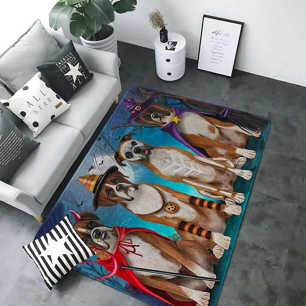 Lustige Haustiere Möpse Bulldogge 3D-Druck Teppich für Wohnzimmerdekoration Zuhause Sofa Couchtisch Bereichsteppich Schlafzimmer Garderobe Fußmatte