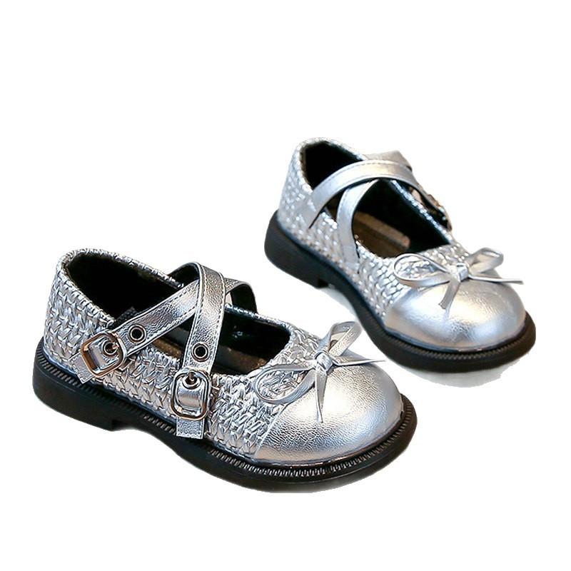 Kids Fashion Leather Shoes Spring Children Mary Jane Bean Shoes Girls Bow Princess Flat Shoes