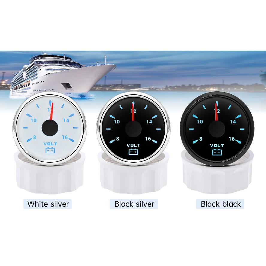12V Car Accessories 2" 52mm VOLT Meter 8-16V Waterproof Voltage Gauge with 7 Colors Backlight for Car Boat Marine
